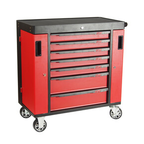 Тележка инструментальная 7 секций красная с двумя боковыми ящиками JTC