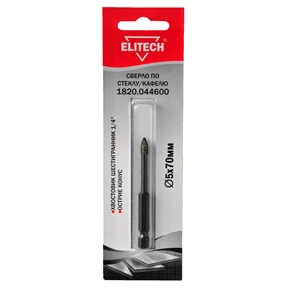 Сверло 5х70мм HEX1/4' стекло Elitech 1820.044600