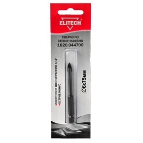 Сверло 6х75мм HEX1/4' стекло Elitech 1820.044700