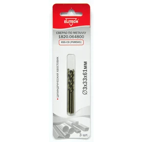 Кобальтовое сверло 3.0х61 3шт Elitech 1820.064800