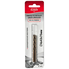 Кобальтовое сверло 4.0х75 2шт Elitech 1820.065100