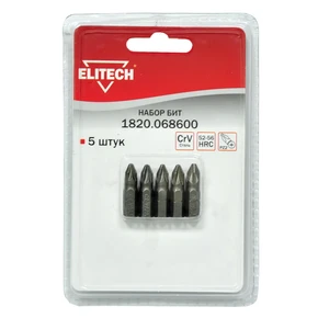 Набор бит PZ2 25мм 5шт Elitech 1820.068600