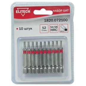Набор бит HEX3 50мм 10шт Elitech 1820.072100