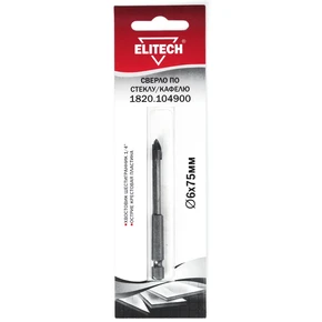 Сверло 6х75мм HEX1/4' стекло Elitech 1820.104900