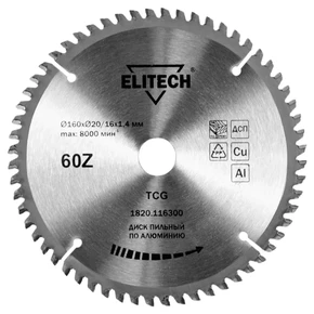 Диск пильный 160х20/16 60зуб алюминий Elitech 1820.116300