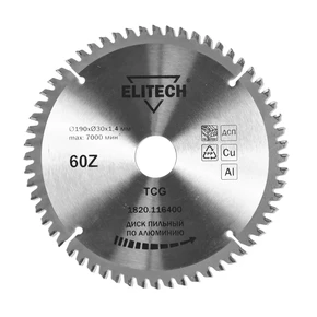 Диск пильный 190х30 60зуб алюминий Elitech 1820.116400