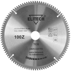 Диск пильный 235х30 100зуб алюминий Elitech 1820.116700