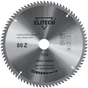 Диск пильный 250х30 80зуб алюминий Elitech 1820.116800