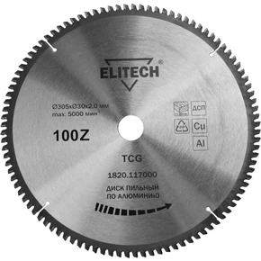 Диск пильный 305х30 100зуб алюминий Elitech 1820.117000