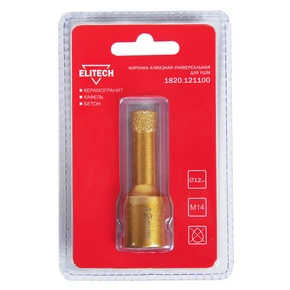 Коронка алмазная, 12мм х М14 Elitech 1820.121100