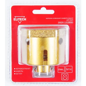 Коронка алмазная, 68мм х М14, удл. Elitech 1820.122900