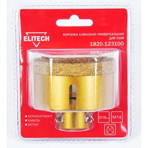Коронка алмазная, 75мм х М14 Elitech 1820.123100