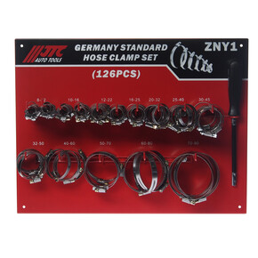 Хомут ленточный ZN12-ZN90 червячный (нержавеющая сталь) с гибким воротком 7мм (стенд) 126 предм. JTC