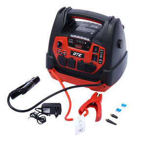 GTE-P204 - Устройство пусковое 12-15V 1250А 18000мА/ч (power bank) инвертор с компрессором GTE - 
Емкость: 18000 мАч
Вход: 15В/1А
Выход: 5В/2А (2 выхода), 12В/10А (2 выхода)
Инвертор: 400Вт (2 выхода)
Пусковой ток: 1250А
