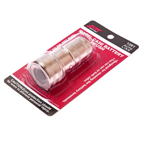 JTC-1261 - Щетка для очистки клемм АКБ JTC - 
 Предназначена для очистки клемм аккумулятора.
 Можно использовать с обеих сторон.
 Количество в оптовой упаковке: 12 шт. и 144 шт.
 Габаритные размеры: 165/85/40 мм. (Д/Ш/В) 
 Вес: 74